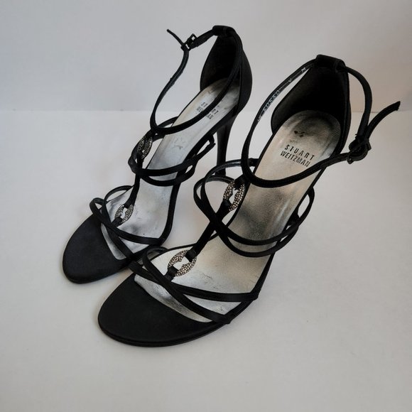 Stuart Weitzman Shoes - Stuart Weitzman satin heels black crystals sz 9